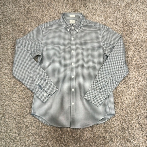 J. Crew Men’s Slim Fit Mini Gingham Navy Button Down Shirt Size Medium - Picture 1 of 5